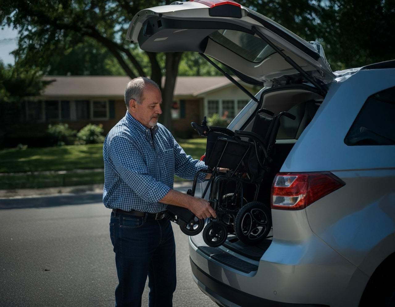 Man loading a Journey Air into the trunk of a vehicle