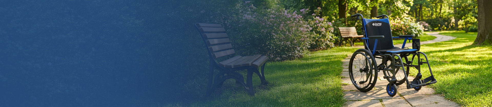 A Journey So Lite wheel chair in a park like setting