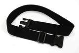 The Journey Zinger Power Chair Seat Belt – Replacement is a black adjustable nylon seat belt with a plastic quick-release buckle, shown laid out on a white surface.