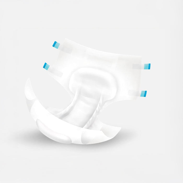 Nightproof Briefs (Case of 60) are disposable adult diapers with four blue adhesive tabs and a contoured, absorbent pad for maximum absorbency and reliable incontinence protection, shown on a plain white background.