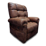 The Perfect Sleep Chair & Lift Chair is a plush, brown power lift chair with wide cushioned arms, tufted design, and therapeutic heat and massage features on a white background.
