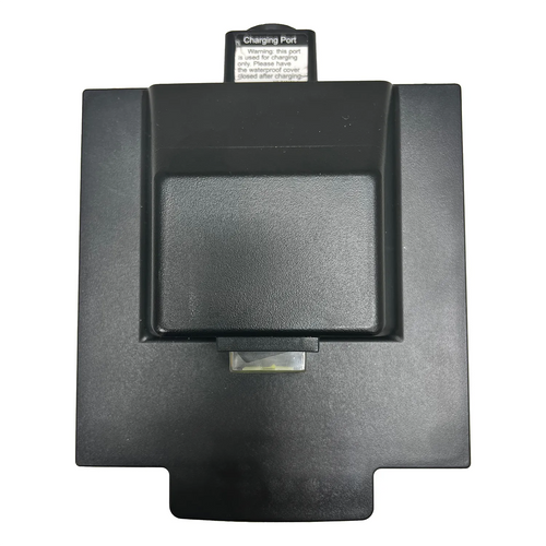 A black rectangular charging dock with a labeled port at the top, designed for the So Lite® Scooter 10 Ah Lithium Battery, is displayed against a white background.