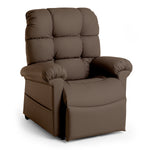 The Perfect Sleep Chair & Lift Chair is a plush brown recliner with padded armrests, cushioned back, and soft seat, featuring therapeutic heat and massage. It is shown against a plain white background.