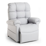The Perfect Sleep Chair & Lift Chair in plush light gray offers power lift, therapeutic heat and massage, with a tufted backrest, rolled arms, and cushioned seat, shown against a plain white background.