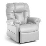 The Perfect Sleep Chair & Lift Chair in a plush, light gray. The power lift chair has thick padded cushions and therapeutic heat and massage, shown against a plain white background.
