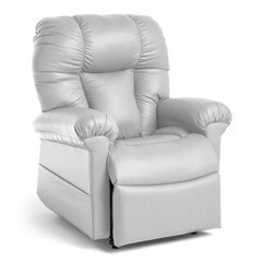 Plush light gray Perfect Sleep Chair & Lift Chair with padded armrests, cushioned seat, tufted backrest, therapeutic heat, and massage features, shown isolated on a white background.