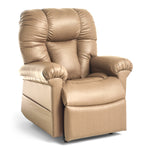 The Perfect Sleep Chair & Lift Chair, upholstered in plush MiraLux, features padded armrests, a high cushioned backrest, and offers therapeutic heat and massage, shown against a white background.