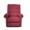 The Perfect Sleep Chair & Lift Chair features a plush, deep red design with cushioned armrests and a high, tufted backrest, all showcased against a plain white background.