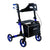 The Breeze Rollator is a lightweight blue and black mobility walker with four wheels, hand brakes, a seat, backrest, and a large Journey-labeled storage bag.
