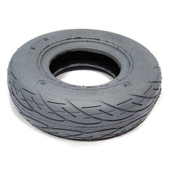 The Journey Zinger Power Chair Rear Tire Replacement is a new black rubber tire with visible tread and sidewall markings, photographed on a white background—ideal for use as a power chair replacement tire.