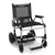 The Journey Zoomer® Lightweight Folding Power Chair features a black mesh seat and backrest, sturdy armrests, large rear wheels, small front wheels, and an all-terrain design for comfort and versatility.
