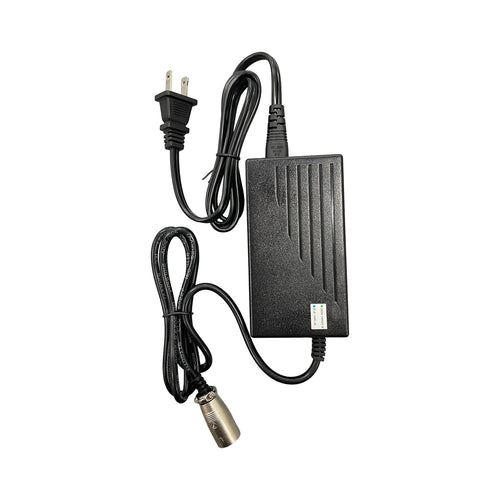 The Journey Air Elite - Replacement Charger, shown in black with a two-prong plug and a cylindrical metal connector, is displayed on a white background.