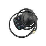 The Journey Air / Air Elite Replacement Joystick & Controller is black with four colored buttons, indicator lights, and a coiled cable with multi-pin connector—perfect as a replacement for gaming setups. Set against a white background.