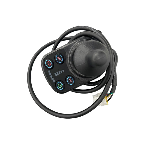 The Journey Air/Air Elite - Replacement Joystick & Controller Bundle features a black controller with four icon-marked buttons, indicator lights in a row, and an attached cable, shown from an overhead view.