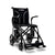 The Journey Air Elite Max Ultra-Lightweight Portable Power Chair is a black electric wheelchair with a padded seat and backrest, large rear wheels, small front wheels, armrests, footrests, and an armrest control panel—perfect for travel.