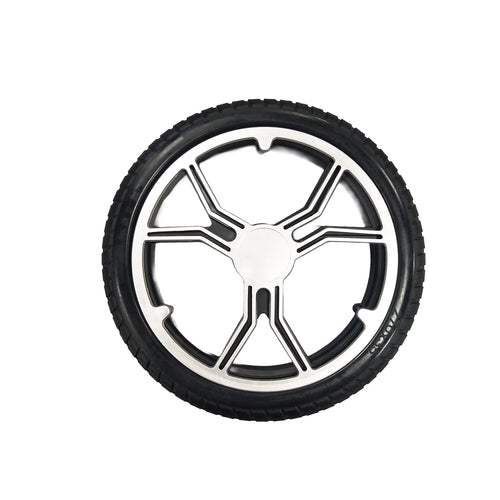 The Journey Air Elite - Replacement Rear Wheel - Black features a black rubber tire with a silver five-spoke rim, shown on a white background—perfect as an original equipment rear wheel replacement.