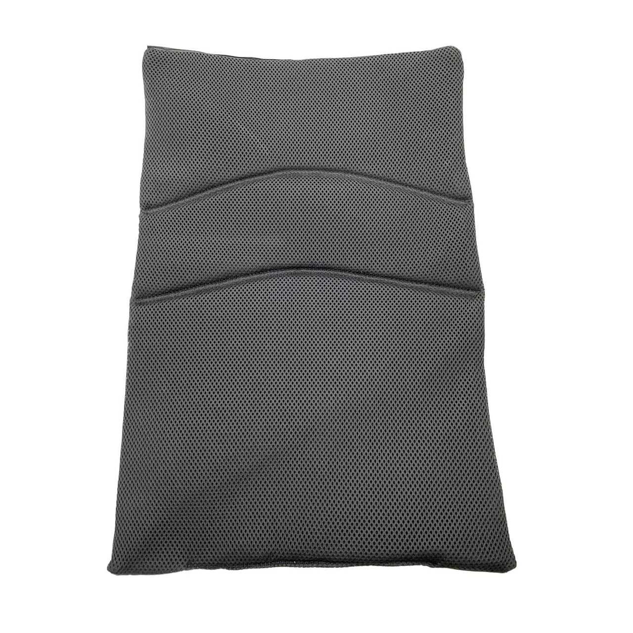 The Journey Air Replacement Backrest – Durable & Comfortable is a rectangular, dark gray, mesh-textured cushion with three stitched lines for gentle folds—crafted for your powerchair.