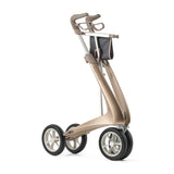The byACRE Carbon Ultralight Rollator features a modern metallic frame, ergonomic handles, large black and white wheels, and a compact attached storage pouch.