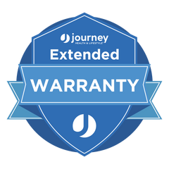 A blue shield-shaped badge displays Extended Warranty – Keep Your Product Protected in white, with a ribbon banner and Journey logos—perfect for safeguarding your mobility equipment or Journey scooter.