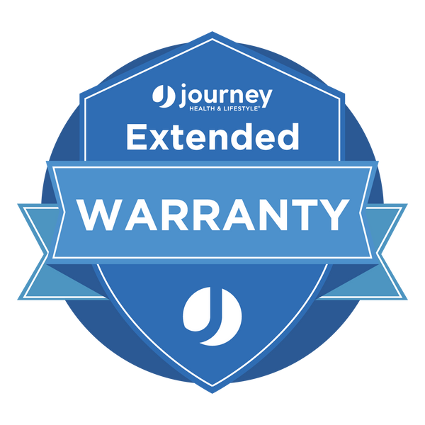 A blue badge with a ribbon displays “Product Extended Warranty” in white, featuring the Journey logo at the top and bottom—perfect for adding extra protection to your Journey scooter or other eligible mobility products.
