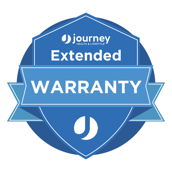 A blue badge with a ribbon displays “Product Extended Warranty” in white, featuring the Journey logo at the top and bottom—perfect for adding extra protection to your Journey scooter or other eligible mobility products.
