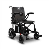 Journey Air 2026 portable folding electric power chair in blue, ultra-lightweight 39 lbs design, shown folded for travel and easy transport with suitcase-style rolling.
