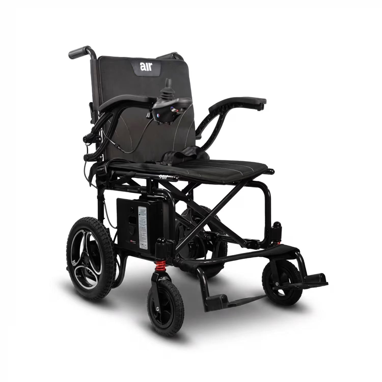 Journey Air 2026 portable folding electric power chair in blue, ultra-lightweight 39 lbs design, shown folded for travel and easy transport with suitcase-style rolling.