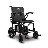 The Journey Air 2026 Portable Folding Electric Power Chair features right-arm joystick control, a padded seat and backrest, large rear wheels, small front wheels, and supports up to 300 lbs for enhanced mobility assistance.