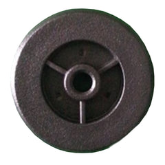 A round, dark gray metal wheel with a central hole and three spokes—resembling the Journey So Lite Scooter Replacement Anti-tip Wheels—viewed from above on a white background.