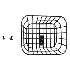 The Journey So Lite Scooter Replacement Basket Sub Assembly is a black metal wire basket with a mounting plate, two screws, and a bolt—perfect as a convenient front storage accessory for your scooter.