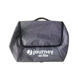 A gray foldable Journey So Lite Power Scooter Rear Bag Replacement with a black handle and flap, featuring a white journey so lite logo on the front. Ideal for use as a mobility scooter bag. Background is plain white.