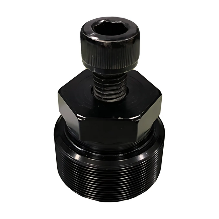 A close-up of the Journey Zoomer Power Chair Wheel Extractor, a black metal tool with a hexagonal base and central bolt, designed for removing gears or pulleys during Journey Zoomer Folding Power Chair maintenance.