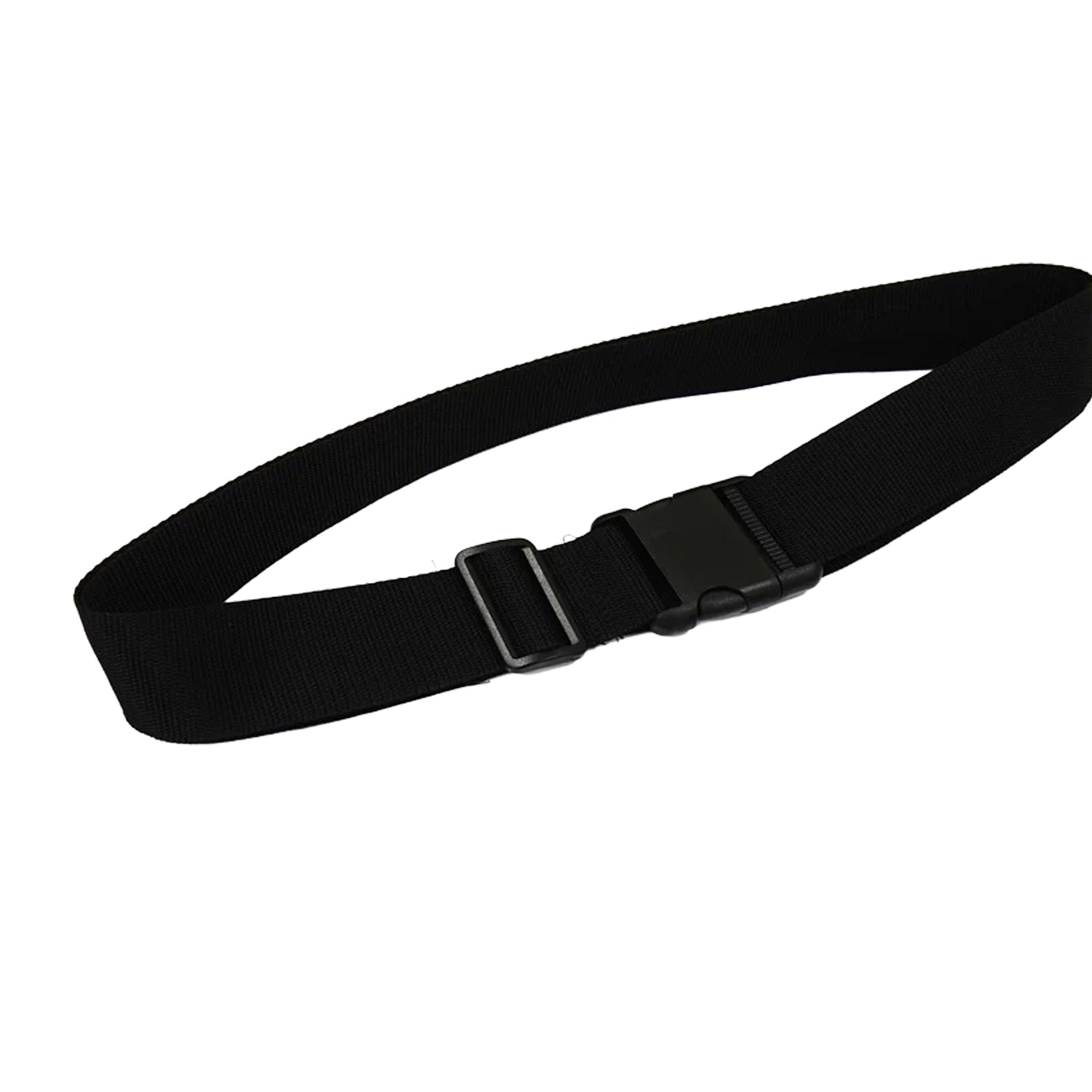 The Journey Zinger Power Chair Seat Belt – Replacement is a durable black nylon webbing belt with a plastic quick-release buckle, shown on a white background—perfect for Zoomer Chairs or Journey Zinger models.