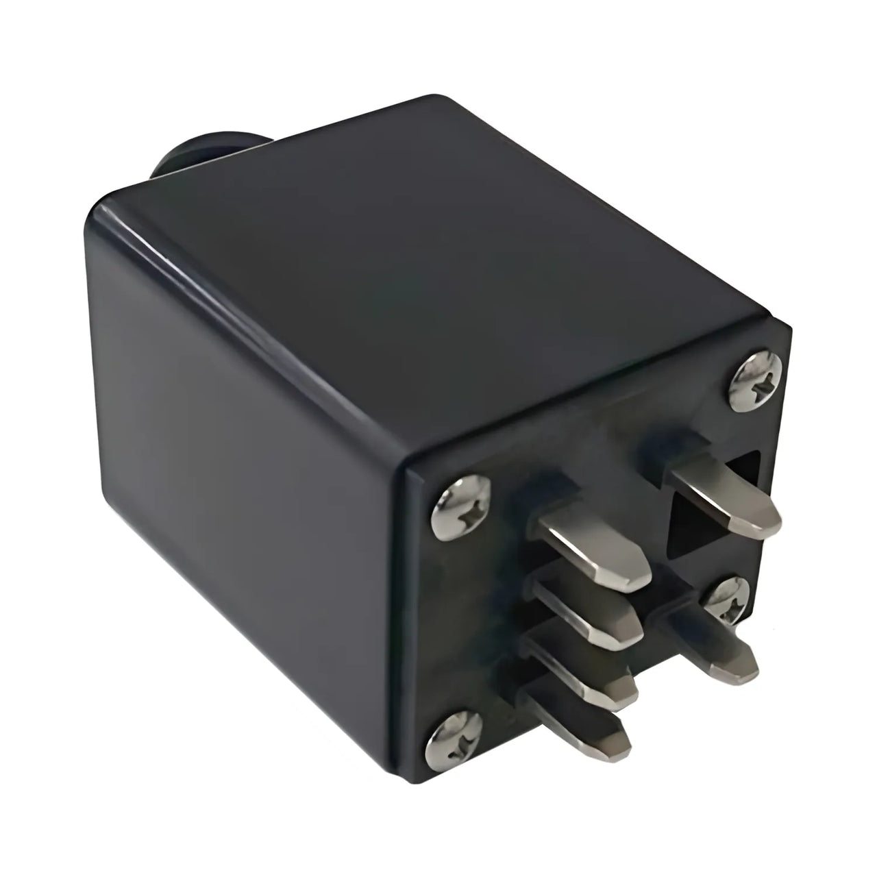A close-up of a Zoomer Charging Adapter, black with four metal prongs and four screws at each corner, shown on a white background.