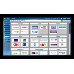 The WOW Computer for Seniors with 22" Monitor features an easy-to-use browser and a grid of large icons for popular sites like Google, Facebook, and Amazon—organized by categories such as Social and News—for simple navigation.